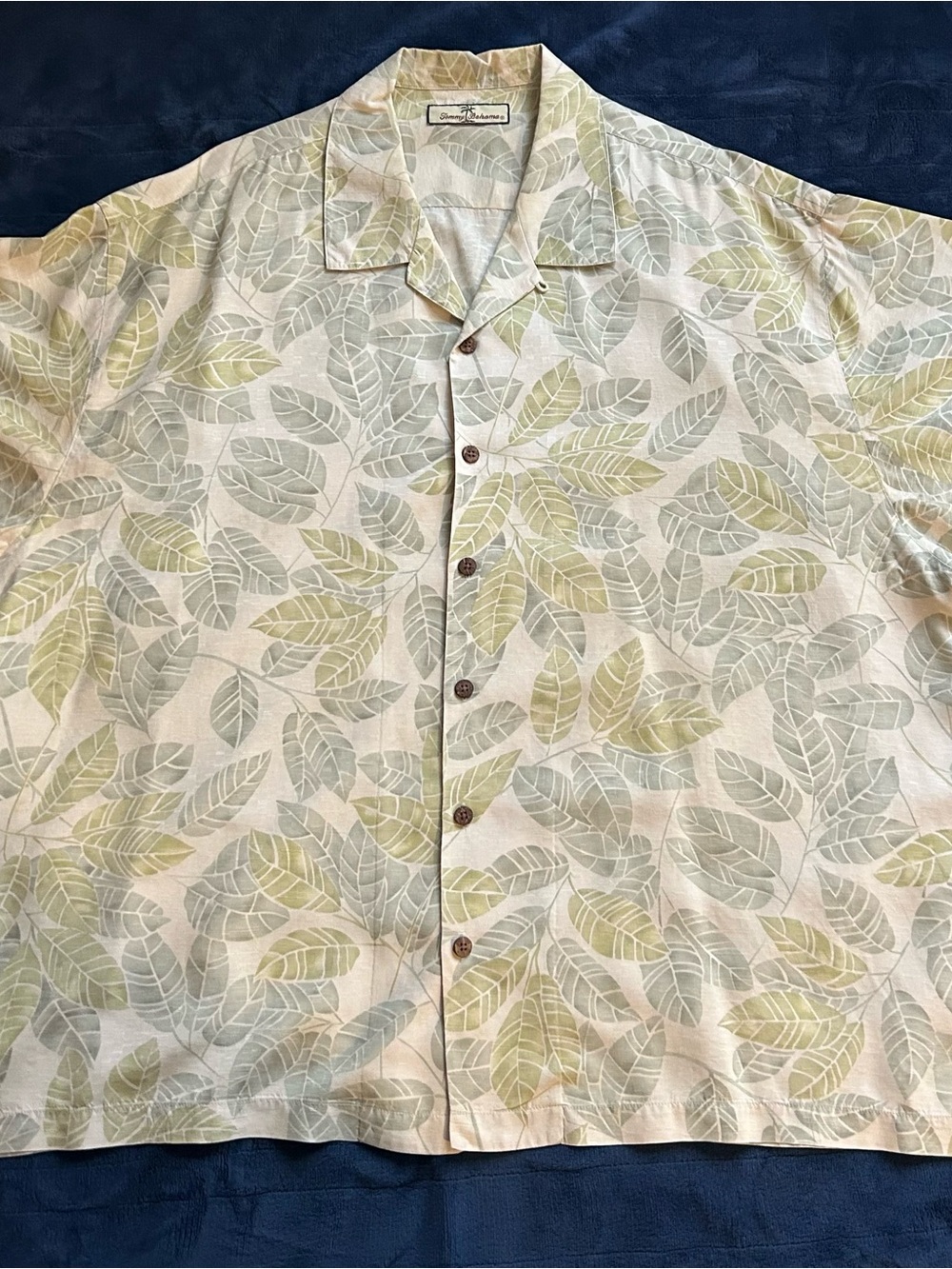 Tommy Bahama Short Sleeve Leaf-Print Camp Shirt in Cream, Sage, Light Gray